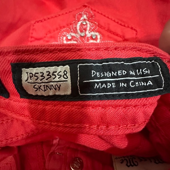 Miss Me Skinny Jeans Women 26 Red JP5335S8 Embroidered Rhinestone Pockets - Picture 11 of 14